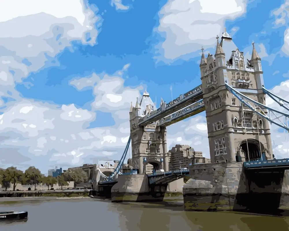 MaHuaf-j302-London-Thames-river-tower-bridge-Boat-cloud-DIY-coloring-by ...