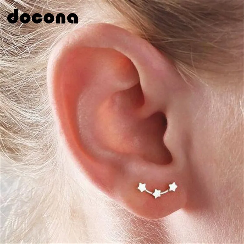 

Docona Punk Gold Silver Color Star Studs Earring for Women Girl Tiny Star Stud Earrings Party Jewelry Pendientes 5256