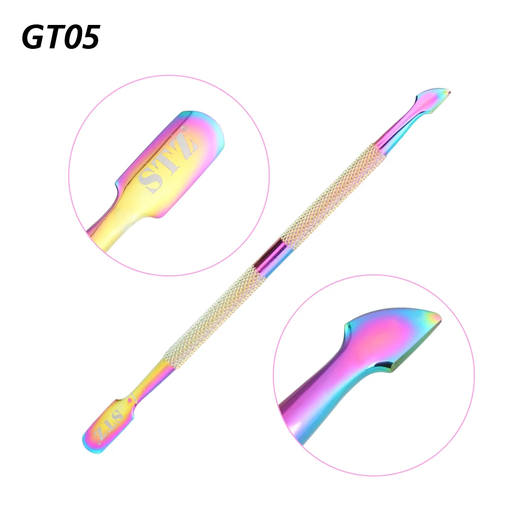 1PC Dual-ended Nail Cuticle Pusher Polish Gel Remover Rainbow Stainless Steel Manicure Nail Care Tools