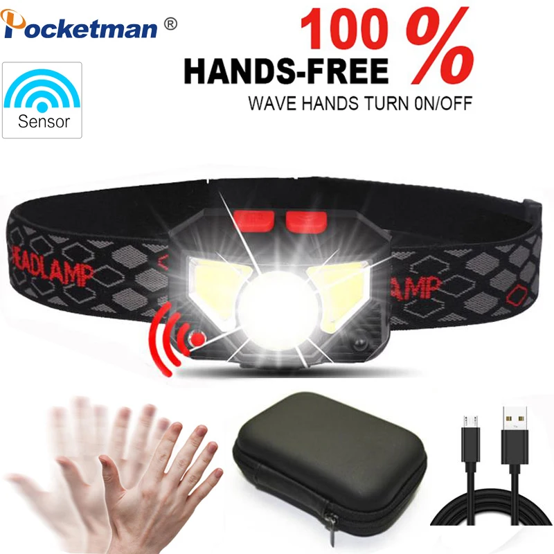 8000 Lumens Motion Sensor Headlamp Hands-free LED headlight Torch Built-in battery inductive for Camping Running Hiking | Освещение