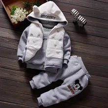3Pcs Autumn Winter Boys Girls Coats Children Sets Plush Warm Toddler Top Tanks Hoodies Long Sleeve