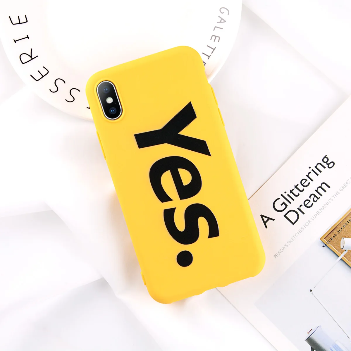 

Cute YES Phone Case For iPhone6 7 8 6Plus frosted hard shell text Phone Case For iPhoneX new Japanese and Korean phone Case