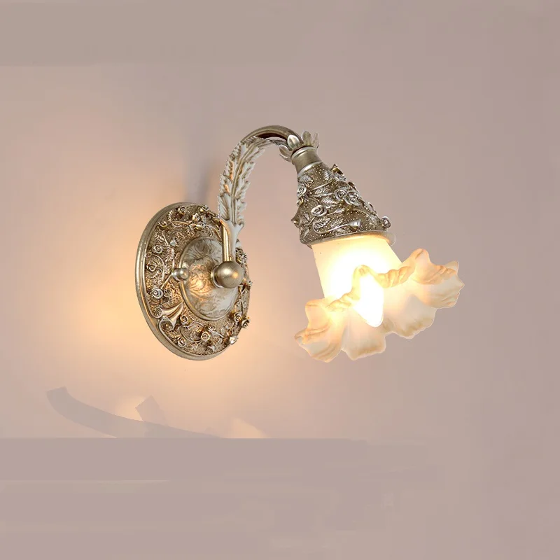European style glass flower wall lamps bedroom bedside lamp living room