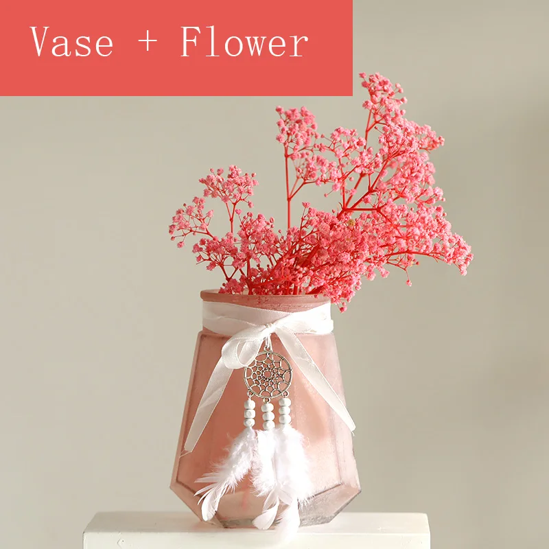 Vase with Flower Современная розовая Стеклянная Ваза Красивая Милая Мини Маленькая ваза ремесла Цветочная ваза Свадебные вазы для украшения стола украшение дома - Цвет: Vase with Flower