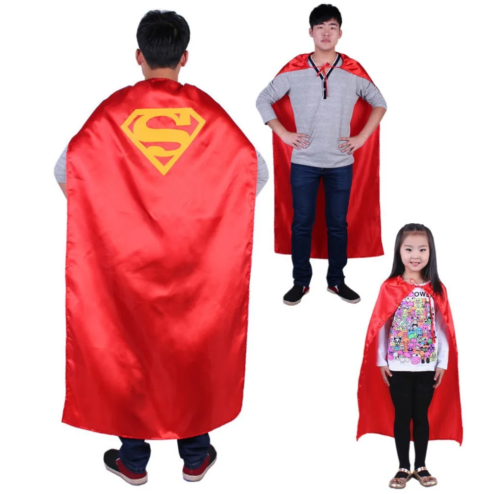 Free shipping ,halloween party costume adult children red satin superman cape cloak .