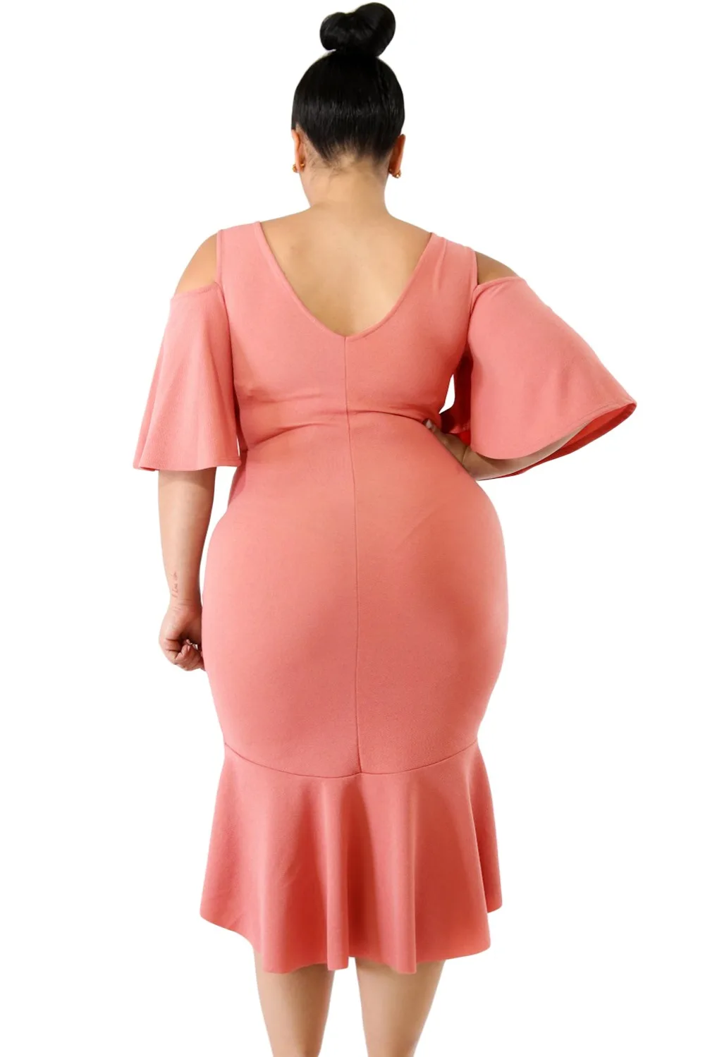 Salmon-Flutter-Sleeve-Cold-Shoulder-Plus-Size-Dress-LC610265-10-2
