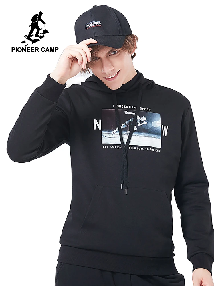 Мужская толстовка с капюшоном Pioneer camp осенняя и принтом спортивный костюм