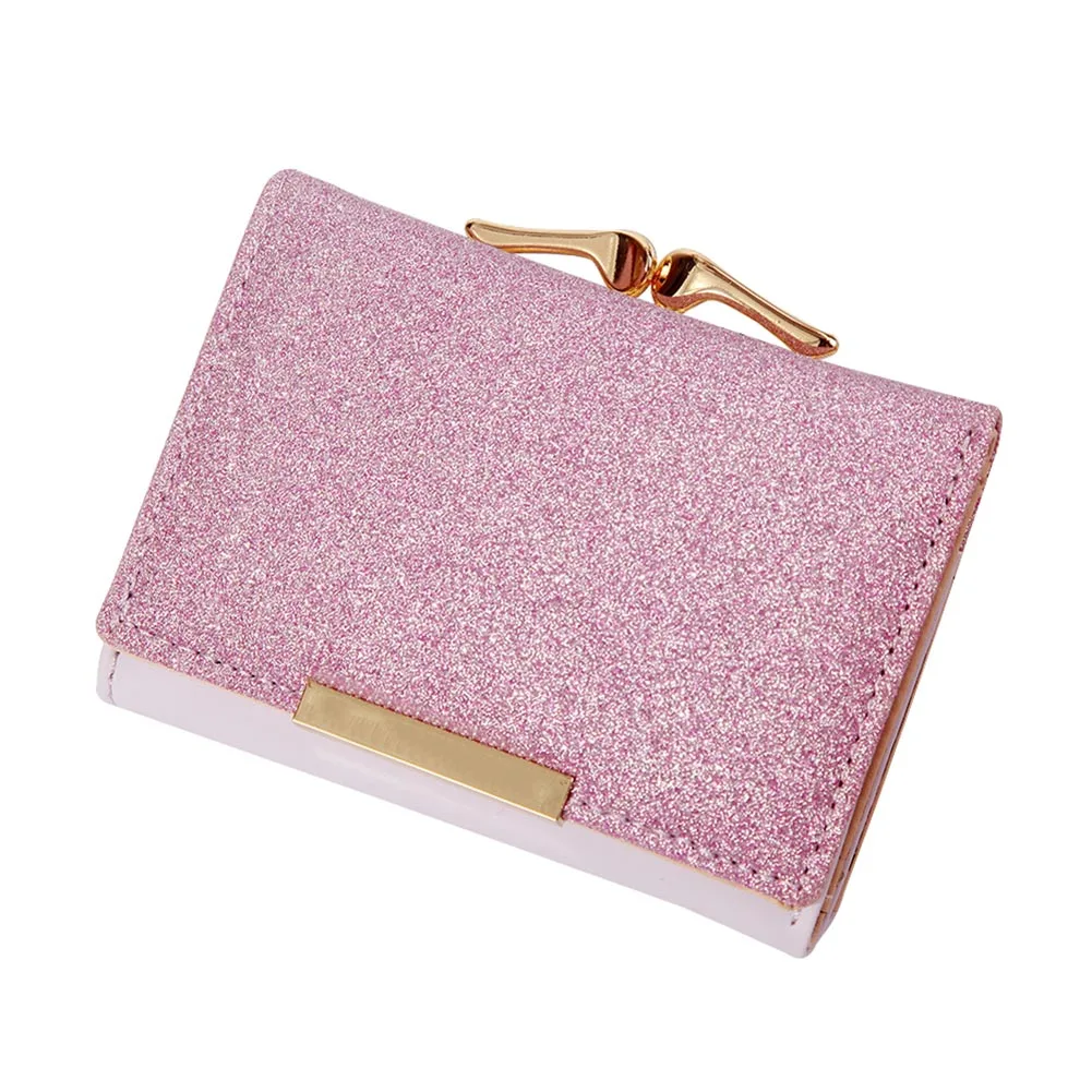 

Cute Women Cute Sequin PU Leather Trifold Slim Mini Wallet Small Short Purse Coin Money Card Holder Bag LBY2018
