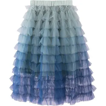 

2019 Summer Rainbow Tutu Long Skirts for Baby Girls Mesh Ball Gown Toddler Girls Mid-calf Tutu Skirts Rainbow Girls Long Skirts