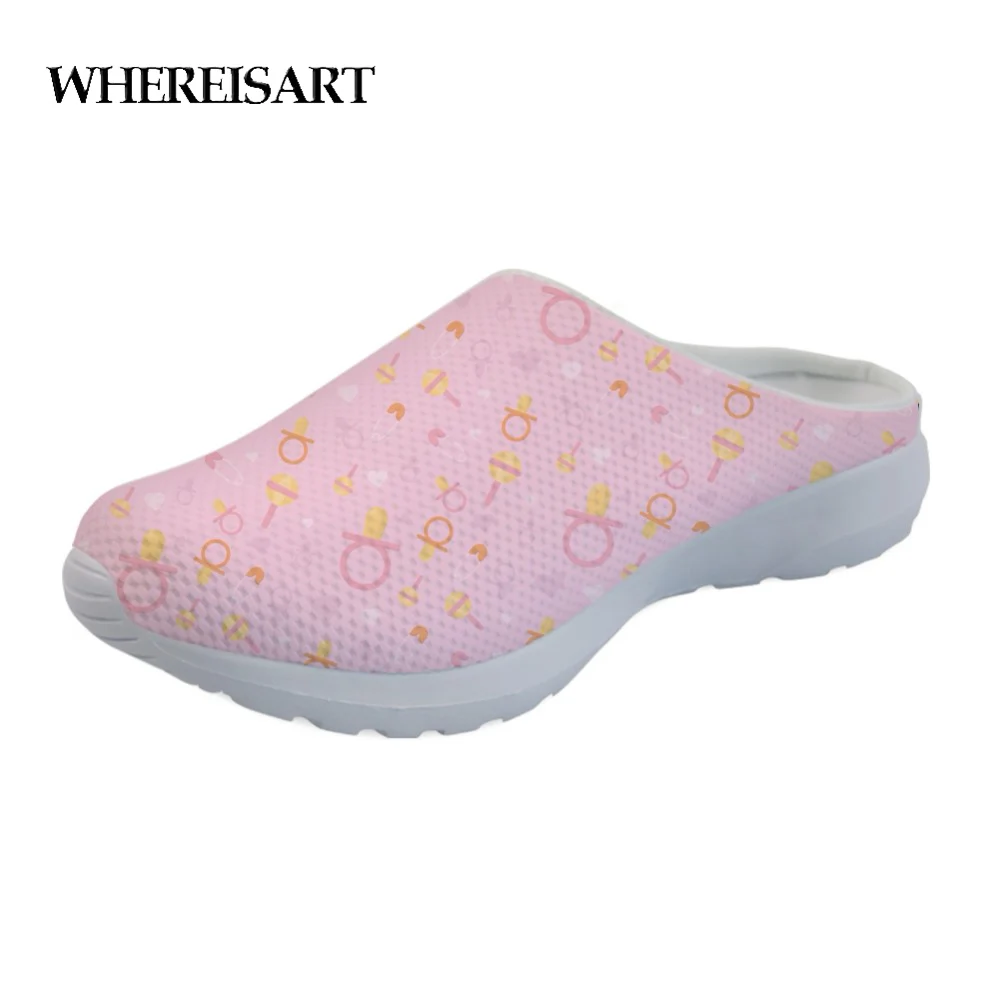 

WHEREISART Nursing Bottle Pattern Sandals Women Cute Pink Female Summer House Sandals Beach Women's Flats Slippers Sandalias