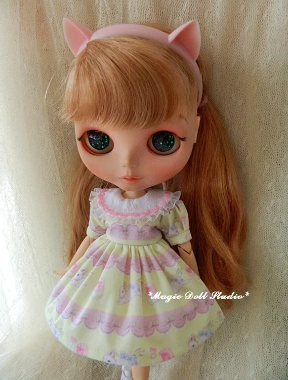 [MG552] Blythe платье куклы# Хлопковое платье с принтом кролика подходит для Blythe Azone кукла licca наряды для розничной продажи