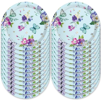 

9 inch Flower Butterfly Disposable Plates Tableware Birthday Party Decorations Sets Wedding Baby Shower Party Favors Supplies
