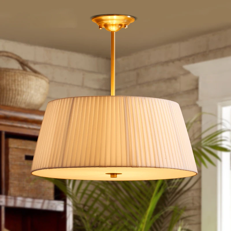 

American Copper Ceiling Light Modern Simple Restaurant Study Room Dining Room Bedroom Aisle Cloth Ceiling Lamps TA91911