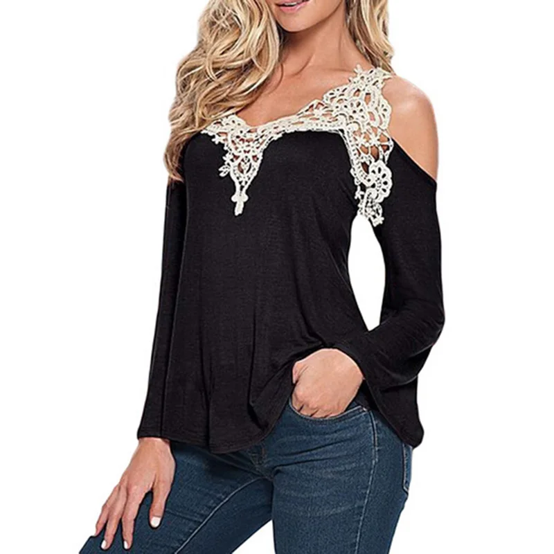5XL размера плюс, женская блузка, осенняя кружевная вязанная рубашка, Повседневная Базовая рубашка с длинным рукавом, блузы с открытыми плечами, верх, размер d LX053