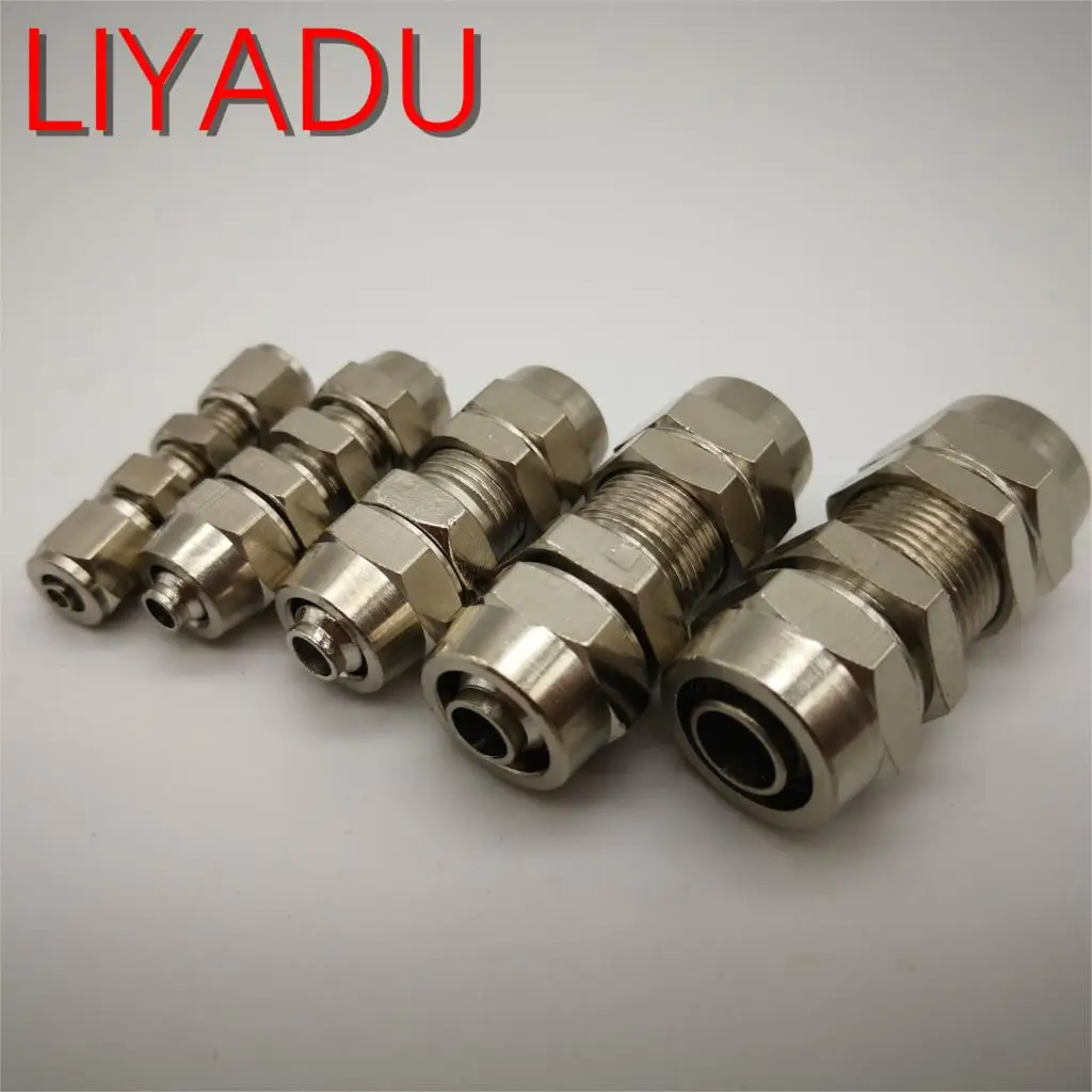

1pcs PM4 PM6 PM8 PM10 PM12 Copper-plated nickel quick screw through baffle connector pneumatic through plate connector