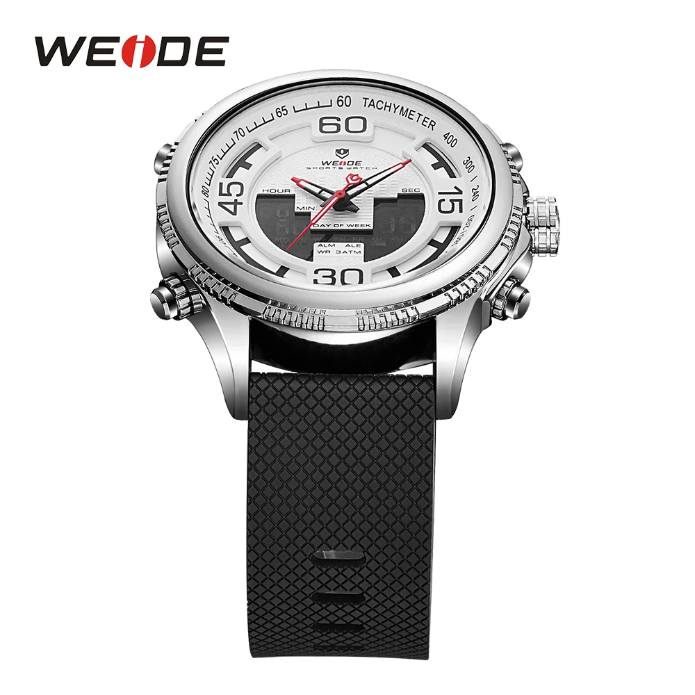 WEIDE Military Men Sports Analog Digital Display Back Light Date Week Quartz Stopwatch Stainless Steel Band Strap Wristwatches