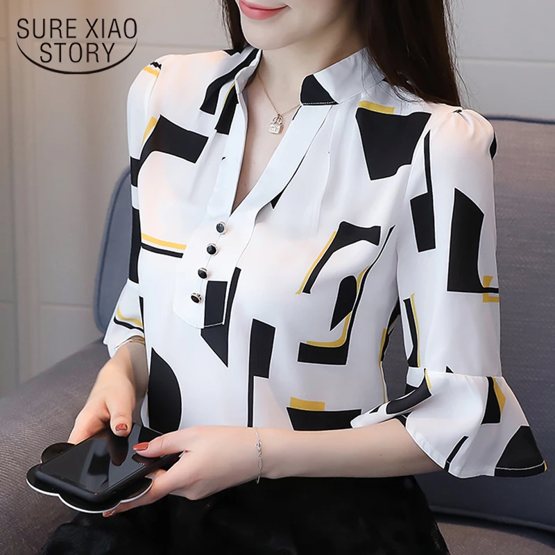 

2018 new arrived fashion women tops half printed sleeved blouses women clothing chiffon plus size shirts women blouses 1195 40