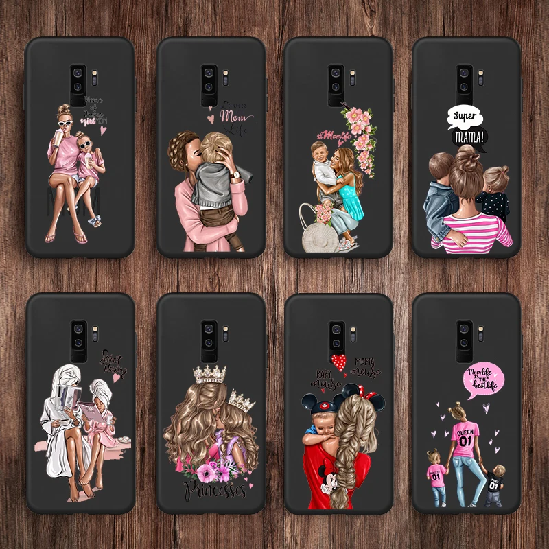 

Cute mom baby girl Patterned Phone Case For samsung S10 PLUS S10 E s7 Edge s9 s8Plus A8 2018 A9S A9 2018 Soft TPU Black Cover