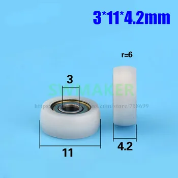 

10pcs 3*11*4.2mm R type plastic 693zz bearing wheel, mute small wheel, POM spherical arc cam pulley for Door and window pulley