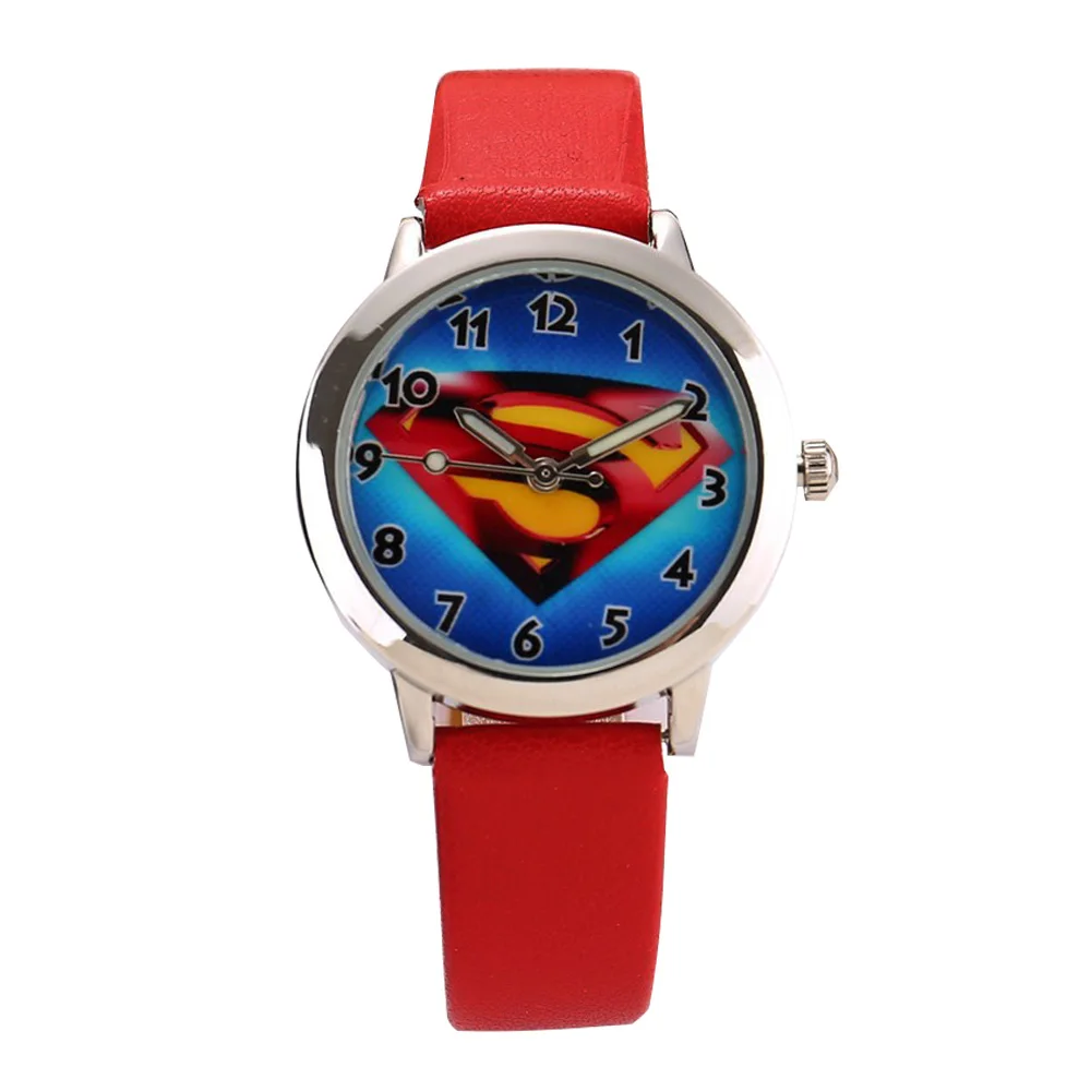 Горячая Распродажа модные часы с рисунком Супермена детские часы для мальчиков крутые кварцевые часы с кожаным ремешком детские часы подарок