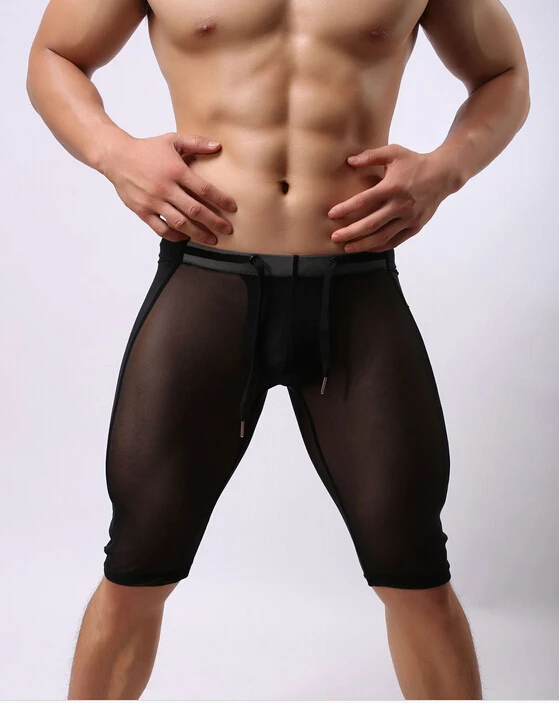 

Men's Leisure Mesh Men Sexy Transparent Soft Tight Shorts inside Bag White Black Plus Size XL