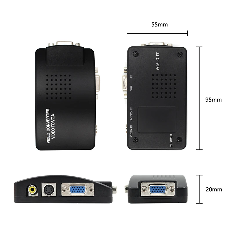 S-vídeo Composto Rca av para Conversor de Vídeo Vga av Rca para Vga para Conversor de tv para pc com Adaptador de Energia ou Cabo dc