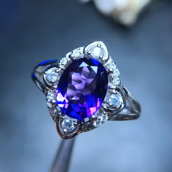 

MeiBaPJ Natural Amethyst Gemstone Flower Ring for Women Real 925 Sterling Silver Fine Charm Jewelry