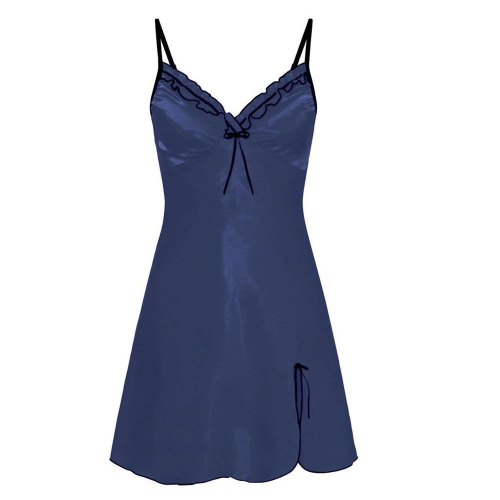 Женское платье для сна, одежда для сна, ночная рубашка на бретельках с v-образным вырезом, на бретельках, без рукавов, мини-Женское ночное платье, женская ночная рубашка D30 - Цвет: Синий