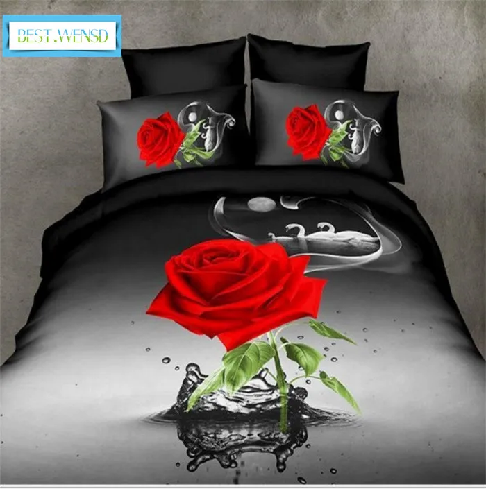 Best Wensd Luxury 3d Red Pink Rose Bedding Set King Size Home