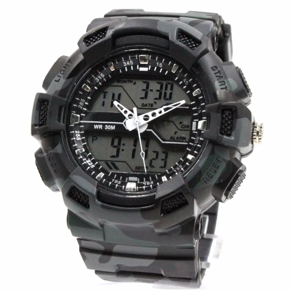 ALEXIS Watch Date Alarm BackLight Men ALEXIS Camouflage Dual Time Analog Digital Watch AW806