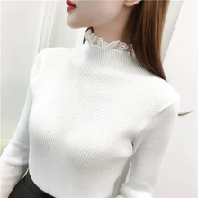 2018 High Elastic Knitted Sweater Women Fall Winter Lace Patchwork Long Sleeve Women Sweaters And Pullovers Female Pull Femme 2018 High Elastic Knitted Sweater Women Fall Winter Lace Patchwork Long Sleeve Women Sweaters And Pullovers Female Pull Femme