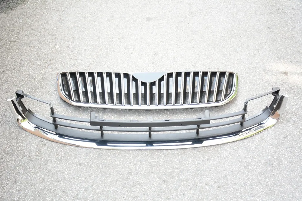 

2 PC Front Bumper Chrome Upper + Lower Mesh Grilles Grills Set For SKODA SUPERB 2009-2013