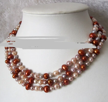 

FREE SHIPPING>>>@@ > N1690 50" 5-8mm Pink Lavender Brown Multi Color Freshwater Pearl Necklace
