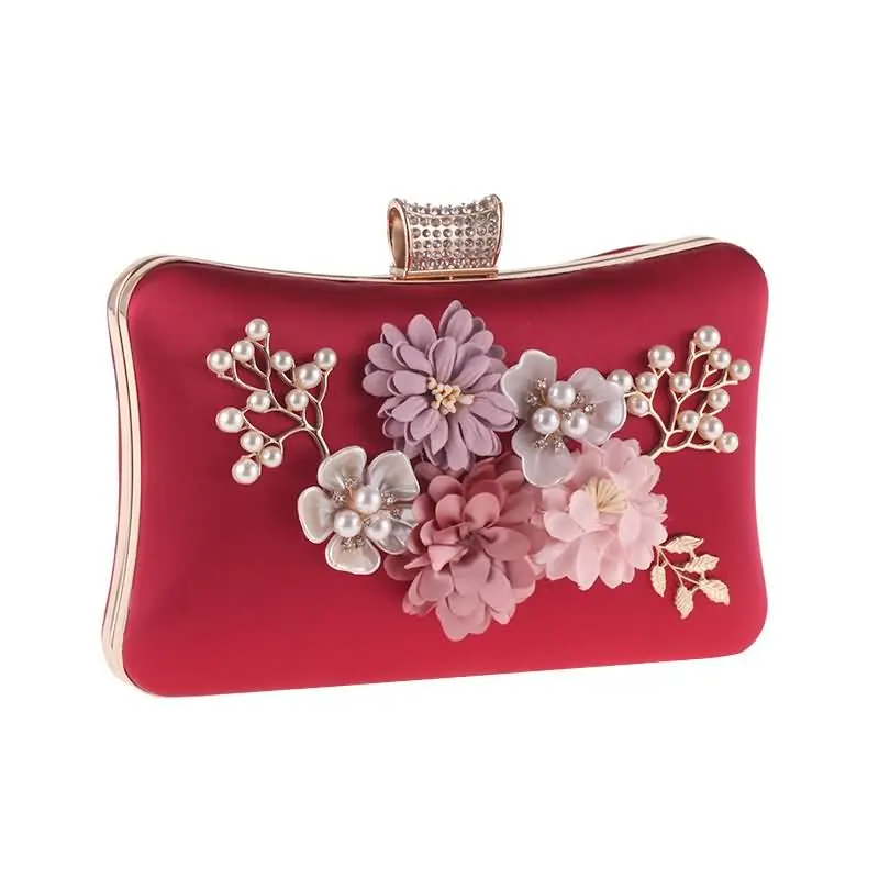 Luxy Moon Red Floral Velour Clutch Bag for Wedding Side View