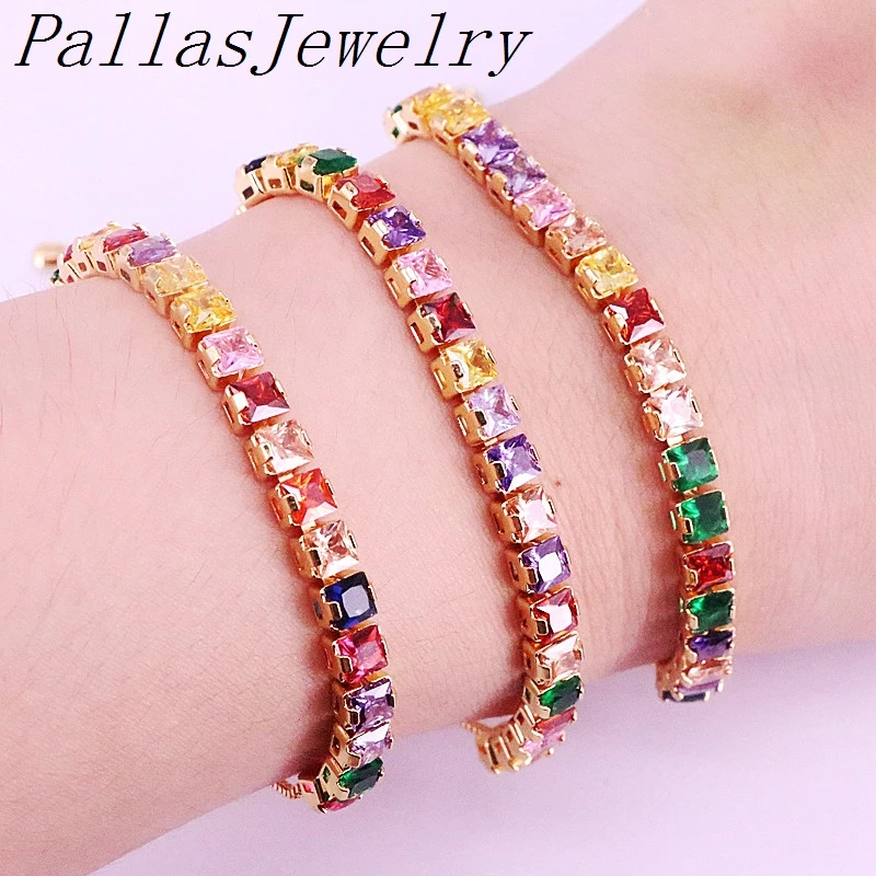 

10Pcs 2019 New Rainbow CZ Cubic Zirconia Slide Tennis Bracelets For Women Gift Jewelry