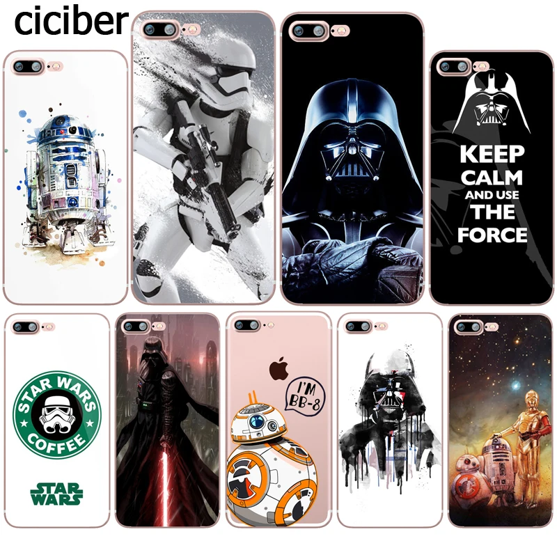 

R2D2 BB8 Star Wars Darth Vader Stormtrooper Cartoon Silicone Soft Clear TPU Case Fundas for iphone 7 8 6 6S PLUS X 5S SE 5 Cover