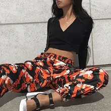 

Women Camouflage Pants Casual Green Camo Sweatpant Fashion Orange Red Camo Pants High Waist Loose Ladies Trousers