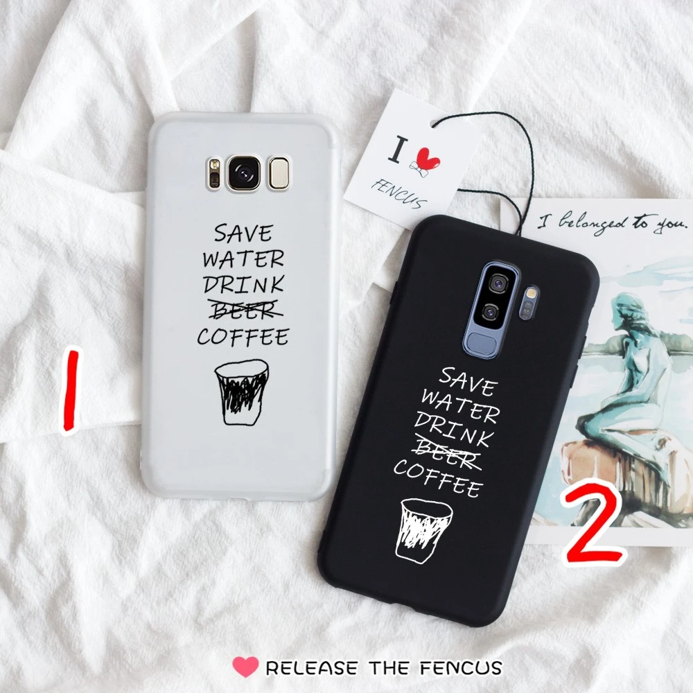 

FENCUS for Samsung Galaxy S6 S7 Edge J2 Prime J2 Pro S8 S9 Plus Note 8 9 Cover Phone cases Coffee Letter Soft Case Coque