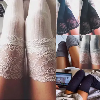 

2019 Hot Lady Women Girl Lace Trim Thigh High Over the Knee Socks Long Warm Stockings