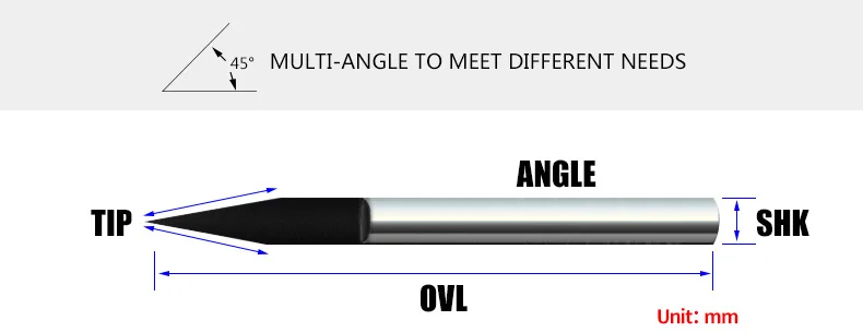 HUHAO 1pc 3.175mm Engraving Bits end mill CNC Router Bit TOP Quality degree 20 25 30 40 60 90 milling cutter Machine Accessories