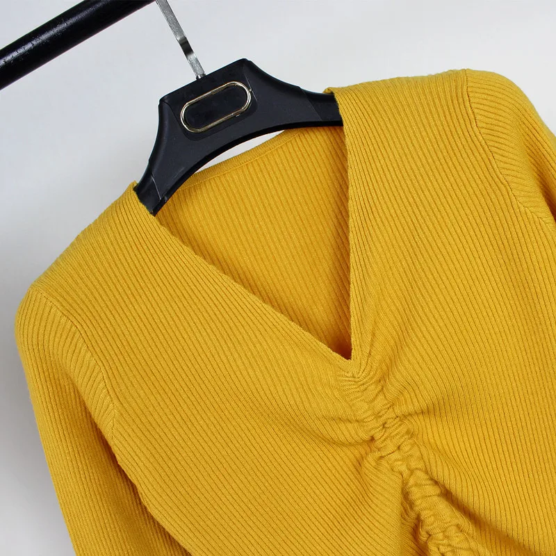 Sexy Ribbed Winter Drawstring Tie Knitted Sweater Cashmere Women Sweaters And Pullovers Autumn Long Sleeve Sweater Jumper D274