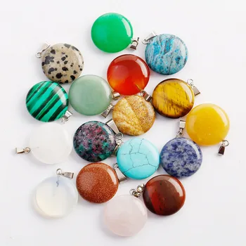 

Wholesale 30Pcs High Quality 20mm Charms Round Pendant Natural Crystal Quartz Stone Pendant For Jewelry Making