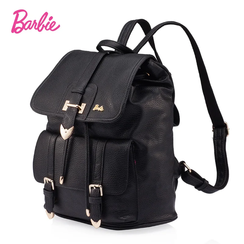 Barbie New Classic Women Backpacks Big Capacity Black Backpacks Women High Quality Leather Bag Girls Travel Bags More pockets