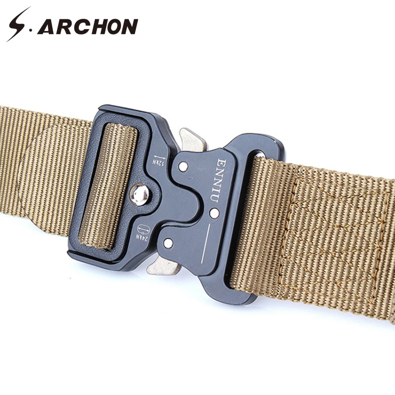 Online S. ARCHON Militärische Ausrüstung Taktische Gürtel Männer Nylon Knock Off Metall Schnalle Armee Gürtel Strap Heavy Duty Soldat Kampf Taille Gürtel