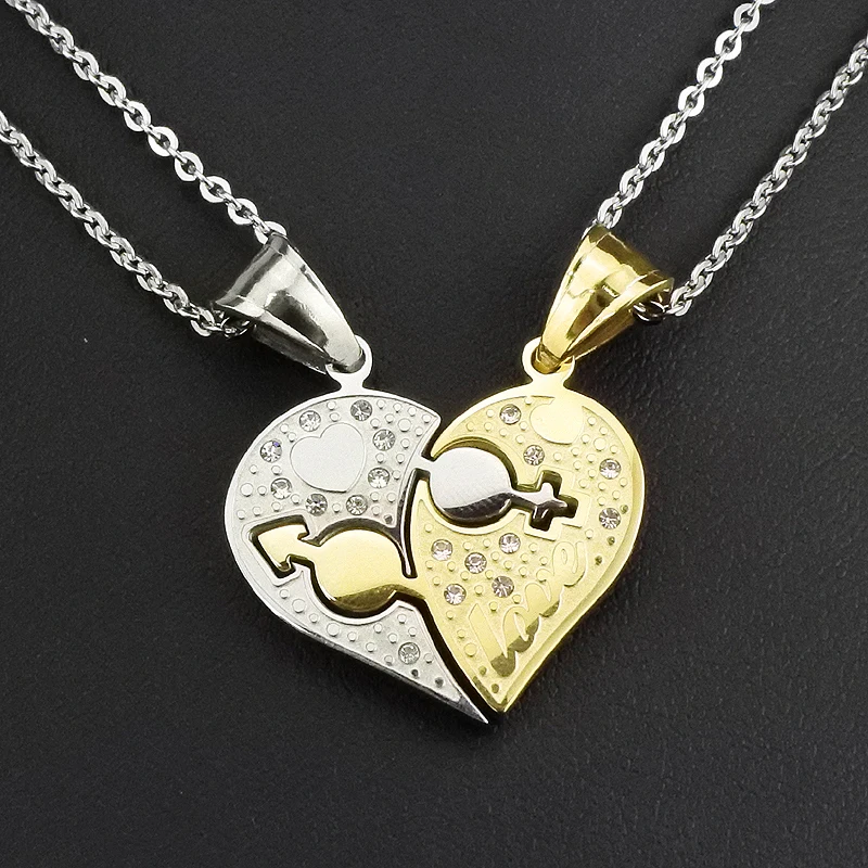 

AMUMIU fashion puzzle lock hearts couples pendant necklace for his/her gift stainless steel love jewelry HZP188