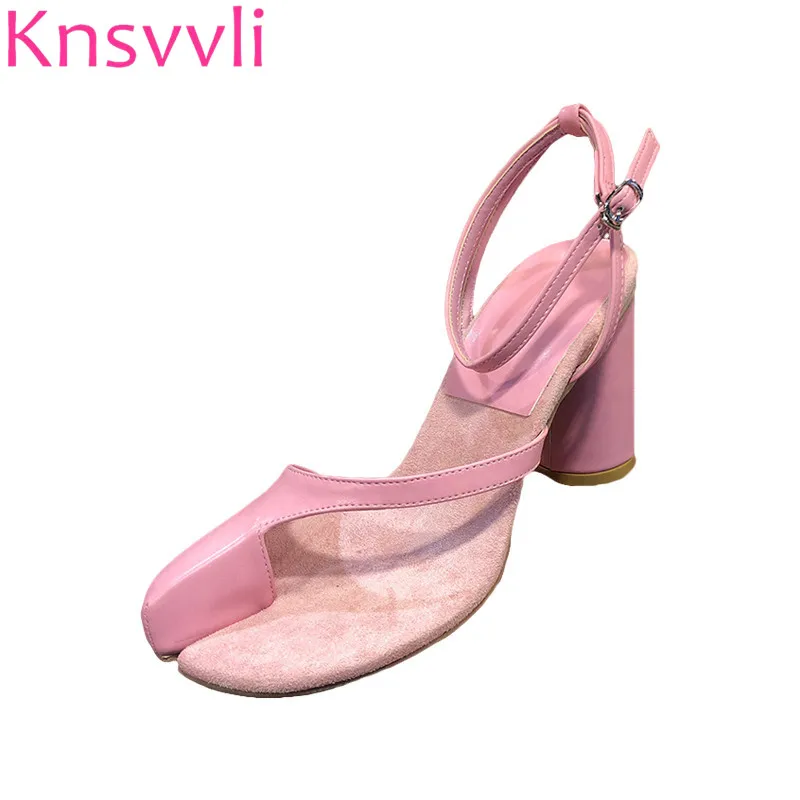 

Knsvvli Pink Chunky High Heels Women Pumps Personality Fashion Branch Toe Set Toe Ankle Buckle Strap High Heel Sandals Woman