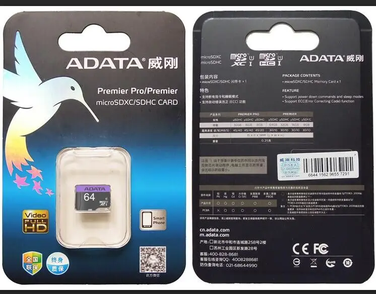 Карта памяти ADATA 64 ГБ 32 ГБ 16 ГБ флэш-карты памяти Microsd TF/SD карты для смартфона/планшета