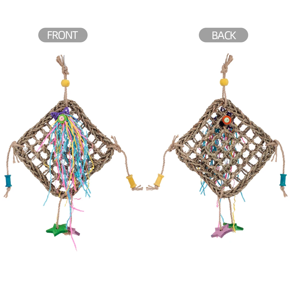 Bright multicolors Woven Activity Bird Seagrass Swing Wall Scratching Chewing Hanging Toy Parakeets Cockatiels Conures Macaws