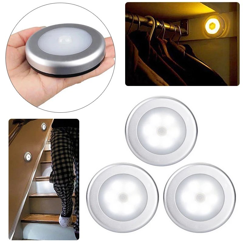 Wireless 6 LED Motion Sensor Night Light Wall Cabinet Wardrobe Drawer Kitchen Bedroom Battery Lamp Home Decoration Lamp Mayitr