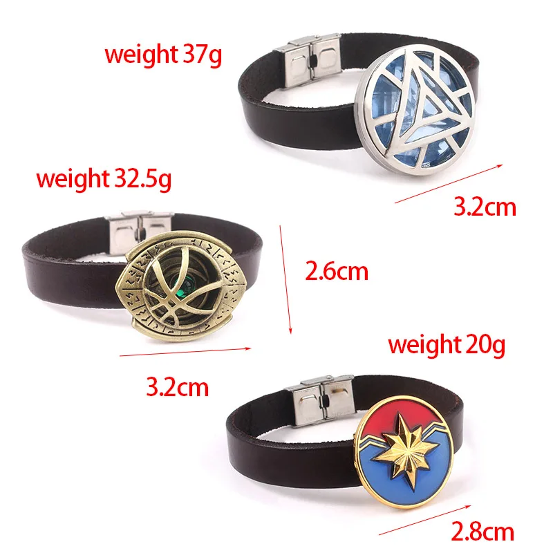 Avengers Bangles Bracelets Doctor Strange Eye of Agamotto Iron Man Arc Reactor Captain Marvel Thanos Leather Rope Bracelet Gift